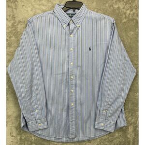 Polo Ralph Lauren Shirt Blue‎ Stripe XXL Long Sleeve Button Up Custom Fit Logo